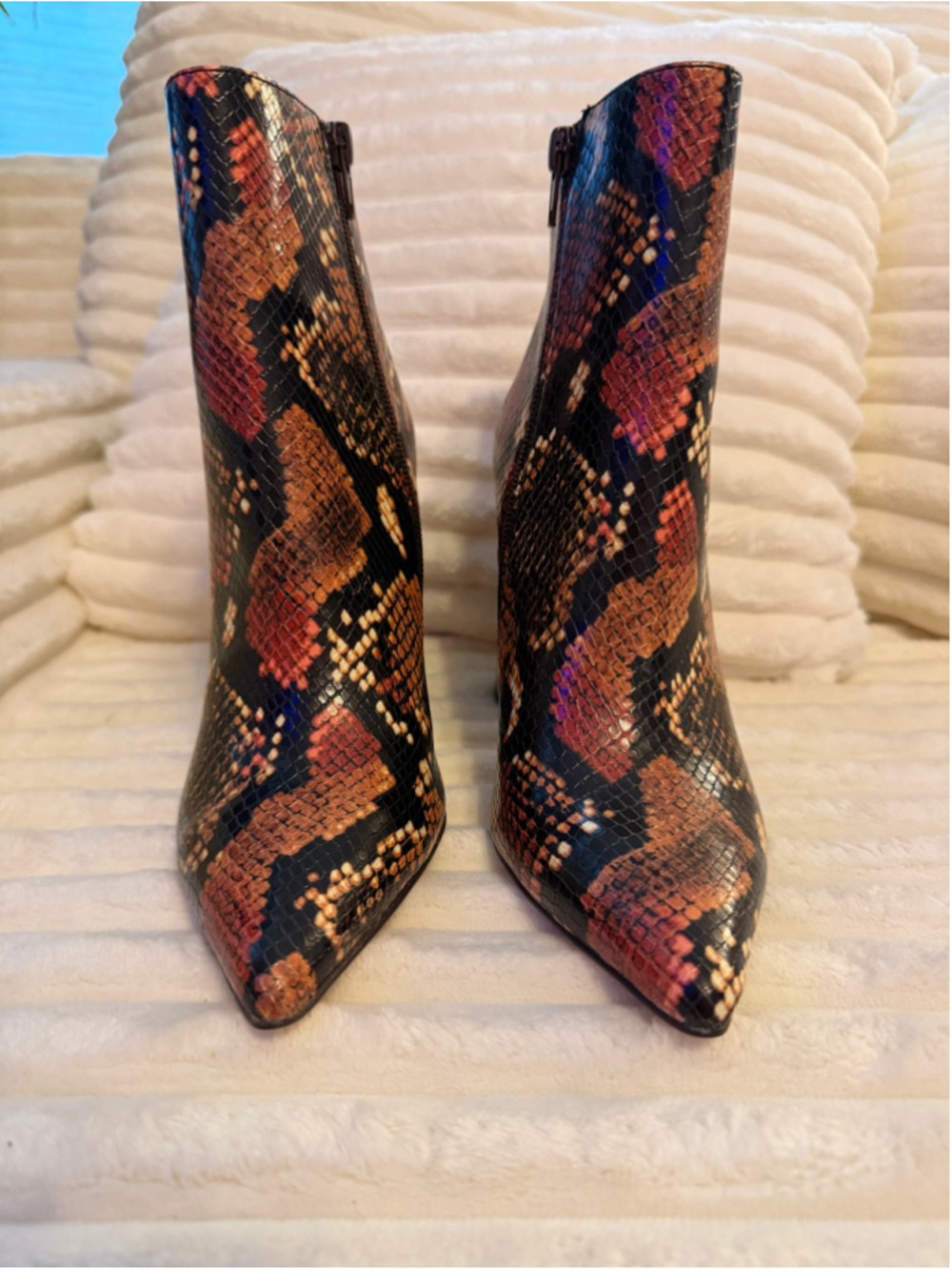 Women's Steve Madden Multi Color Snake Print Ankle Boots Size 6.5 Brown Black - Picture 3 of 7